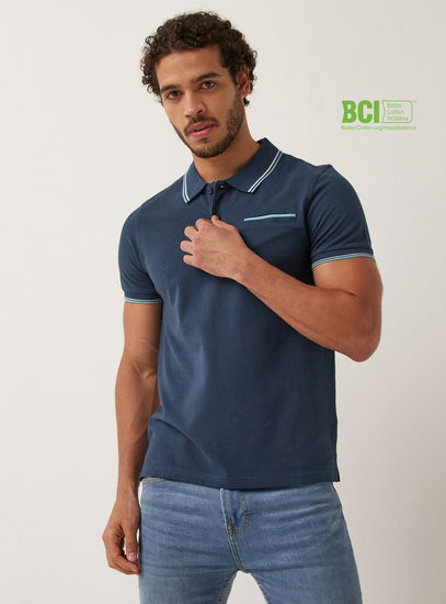 Solid BCI Cotton Polo T-shirt with Short Sleeves and Pocket