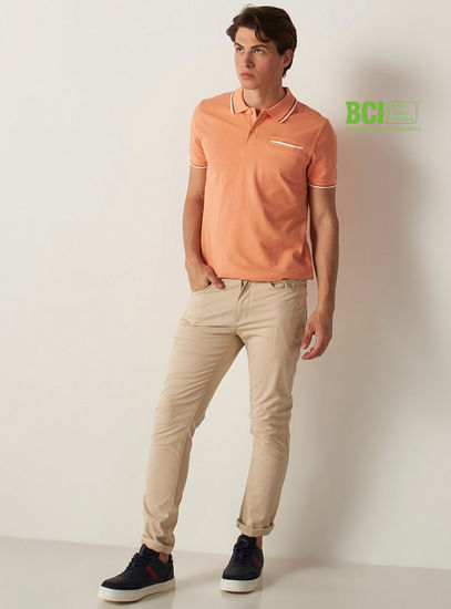Solid BCI Cotton Polo T-shirt with Short Sleeves and Pocket