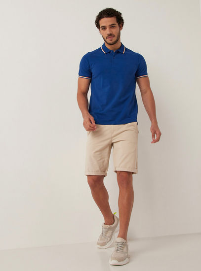 Solid BCI Cotton Polo T-shirt with Short Sleeves and Button Closure