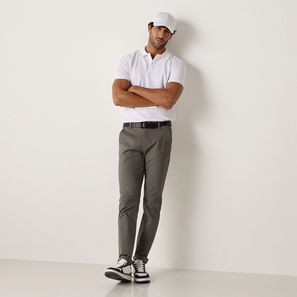 Solid Mid-Rise Chino with Button Closure and Pockets