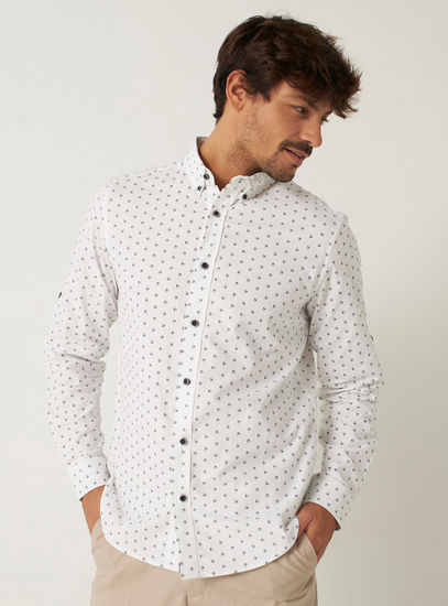 Printed Slim Fit Shirt with Button Down Collar 