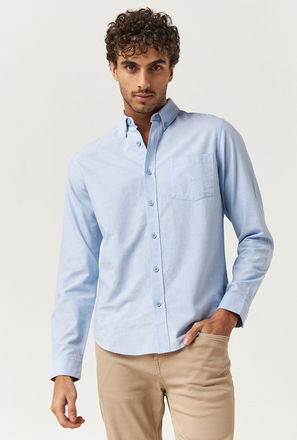 Solid Button Down Shirt with Long Sleeves and Pocket