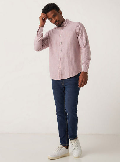 Striped Slim Fit Shirt with Long Sleeves and Button Down Collar
