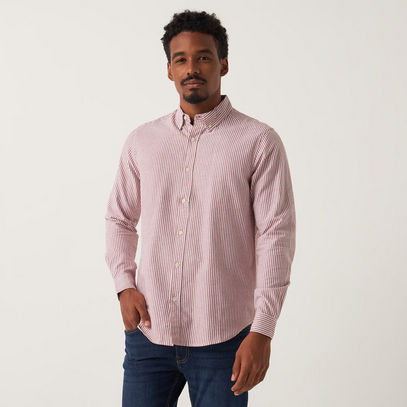 Striped Slim Fit Shirt with Long Sleeves and Button Down Collar