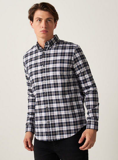 Checked Oxford Shirt with Button Down Collar and Long Sleeves