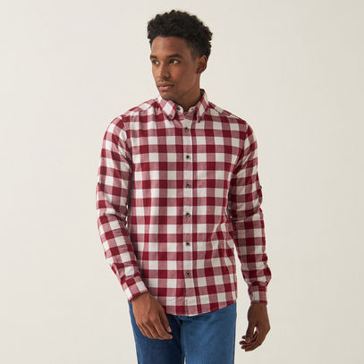 Checked Shirt with Button-Down Collar and Long Sleeves