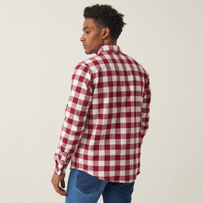 Checked Shirt with Button-Down Collar and Long Sleeves