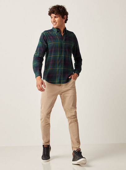 Checked Flannel Shirt with Chest Pocket and Long Sleeves