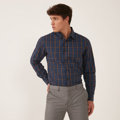 Checked Slim Fit Shirt with Button Down Collar