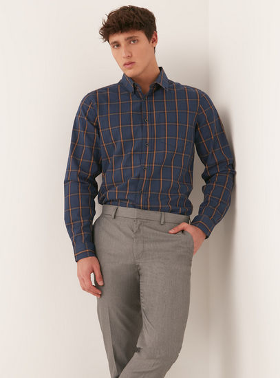 Checked Slim Fit Shirt with Button Down Collar