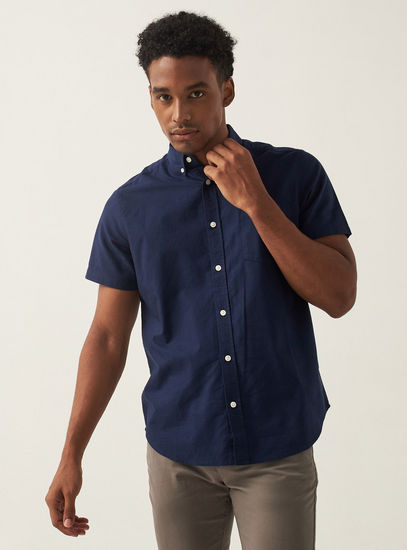 Solid Short Sleeves Shirt with Button-Down Collar