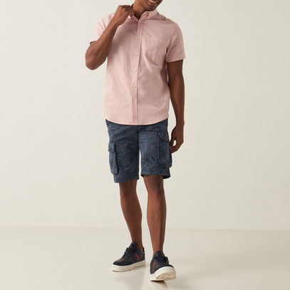 Solid Short Sleeves Shirt with Button-Down Collar