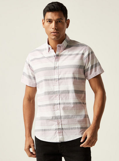 Striped Short Sleeves Shirt with Button Closure