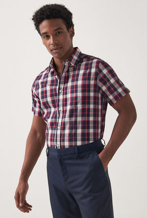 Checked Shirt with Short Sleeves and Button Closure