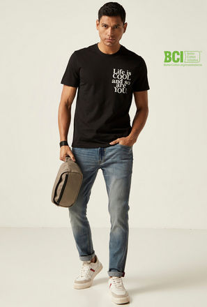 Graphic Print BCI Cotton T-shirt with Round Neck and Short Sleeves