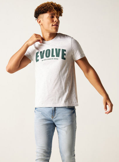 Printed Crew Neck T-shirt with Short Sleeves-T-shirts-image-1