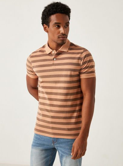 Striped Pique Detail Polo T-shirt -Polos-image-0