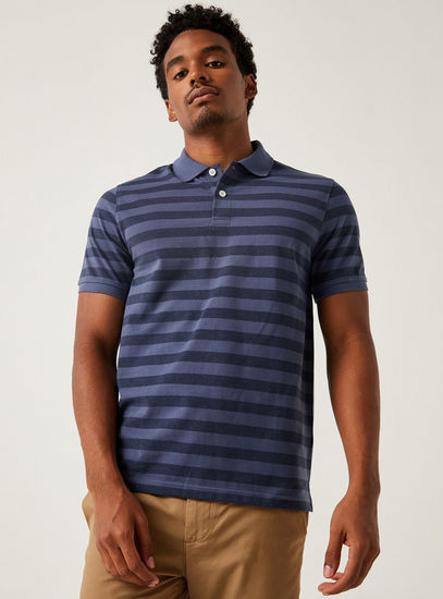 Striped Pique Detail Polo T-shirt 