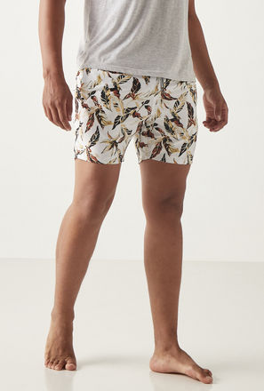 Tropical Print Shorts with Drawstring Closure and Pockets