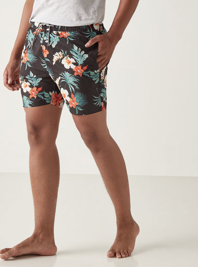 Tropical Print Shorts with Drawstring Closure and Pockets-Shorts-image-0