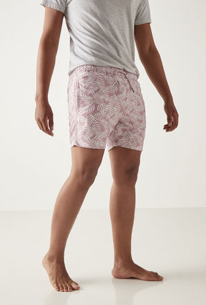 Tropical Print Shorts with Drawstring Closure and Pockets