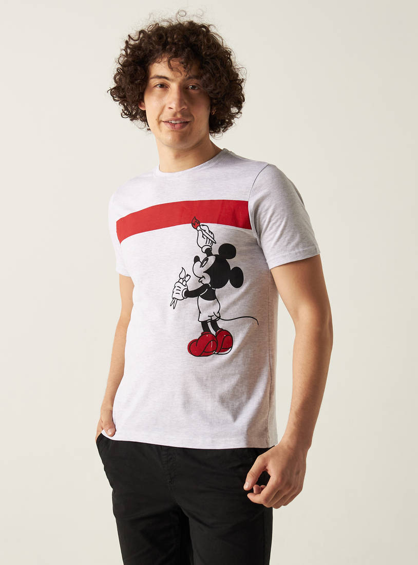 Mickey Mouse Print Crew Neck T-shirt with Short Sleeves-T-shirts-image-0