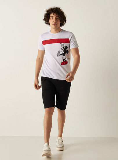 Mickey Mouse Print Crew Neck T-shirt with Short Sleeves