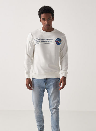 NASA Print Crew Neck Sweatshirt with Long Sleeves