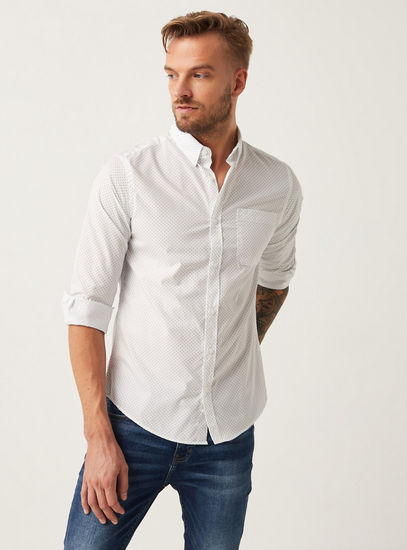 Printed Slim Fit Shirt with Button-Down Collar and Long Sleeves