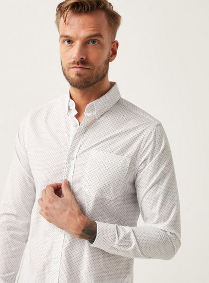 Printed Slim Fit Shirt with Button-Down Collar and Long Sleeves