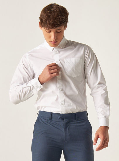 Solid Collar Shirt with Chest Pocket and Long Sleeves