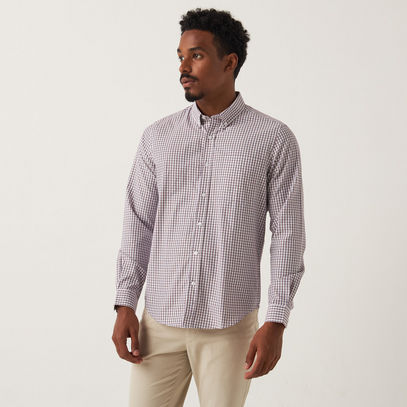 Checked Regular Fit Shirt with Button Down Collar