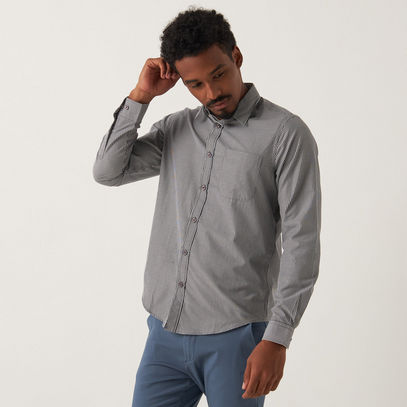 Striped Shirt with Chest Pocket and Spread Collar
