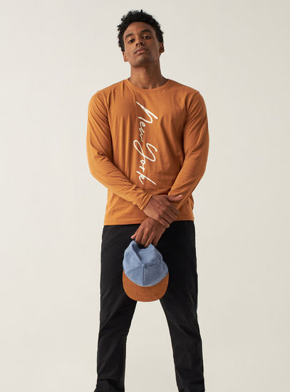 Printed Crew Neck T-shirt with Long Sleeves