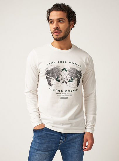 Graphic Print Round Neck T-shirt with Long Sleeves