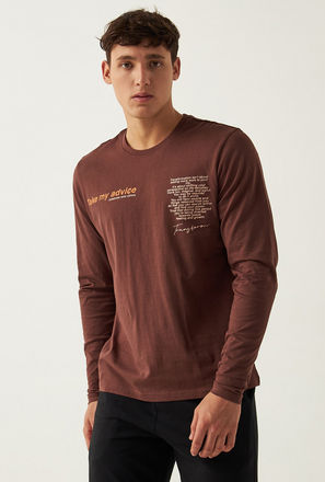 Printed T-shirt with Crew Neck and Long Sleeves