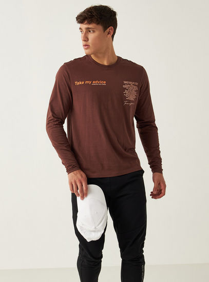 Printed T-shirt with Crew Neck and Long Sleeves