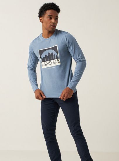 Printed Crew Neck T-shirt with Long Sleeves