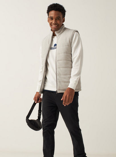 Solid Gilet with High Neck and Zip Closure