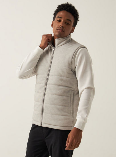 Solid Gilet with High Neck and Zip Closure-Jackets-image-1