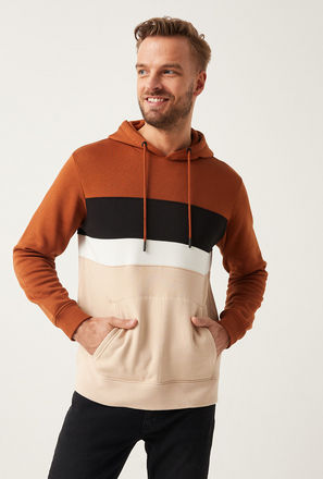 Panelled Hoodie with Long Sleeves and Kangaroo Pocket
