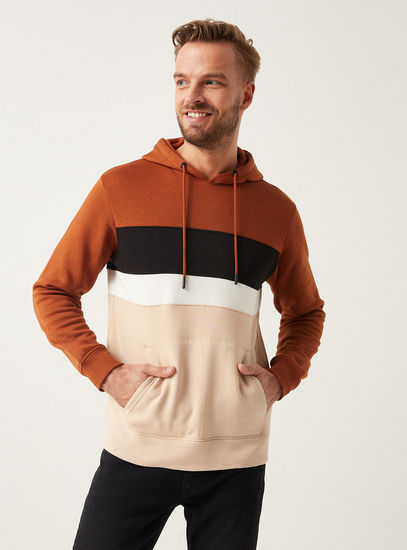 Panelled Hoodie with Long Sleeves and Kangaroo Pocket-Hoodies & Sweatshirts-image-0