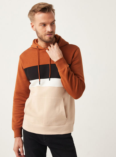 Panelled Hoodie with Long Sleeves and Kangaroo Pocket-Hoodies & Sweatshirts-image-1