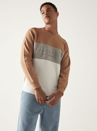 Typographic Embossed Sweatshirt with Crew Neck and Long Sleeves