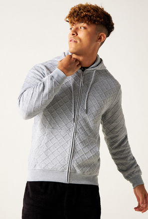 Cable Knitted Zip Through Jacket with Hood and Long Sleeves