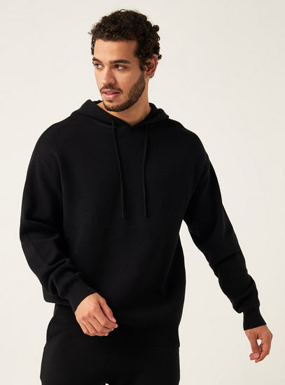 Textured Hoodie with Hood and Long Sleeves