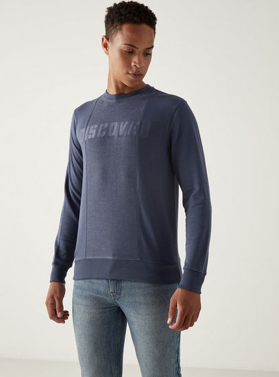 Typographic Detail Sweatshirt with Crew Neck and Long Sleeves-Hoodies & Sweatshirts-image-0