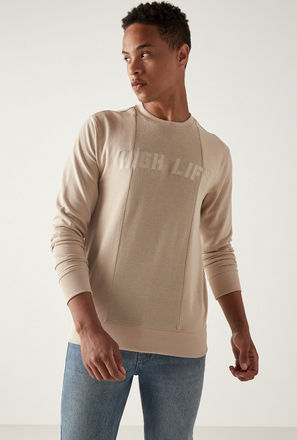 Typographic Detail Sweatshirt with Crew Neck and Long Sleeves