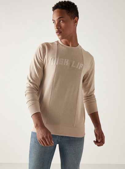 Typographic Detail Sweatshirt with Crew Neck and Long Sleeves-Hoodies & Sweatshirts-image-0