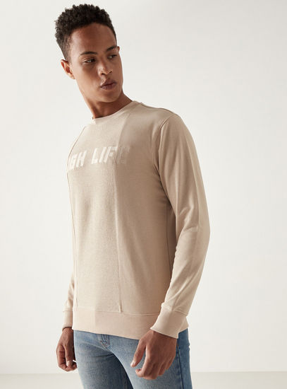 Typographic Detail Sweatshirt with Crew Neck and Long Sleeves-Hoodies & Sweatshirts-image-1